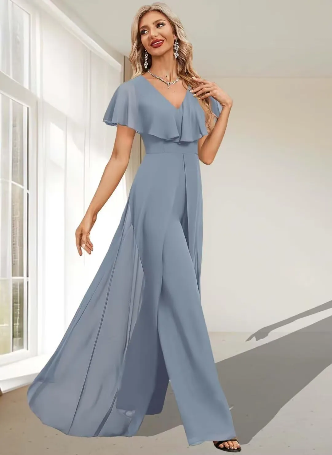 Mother of The Bride Pant Suits for Wedding 2 Pieces Chiffon Pantsuits for Wedding Guest Jumpsuit for Women