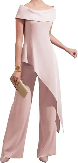 Mother of The Bride Pantsuits for Wedding Off Shoulder Chiffon Prom Cocktail Outfit