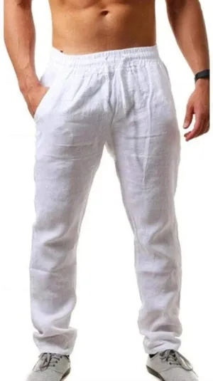 Muyise Men's Casual Linen Pants Elastic Waist Drawstring Loose Fit Jogger Yoga Trousers Quick Dry Lounge Pants with Pockets