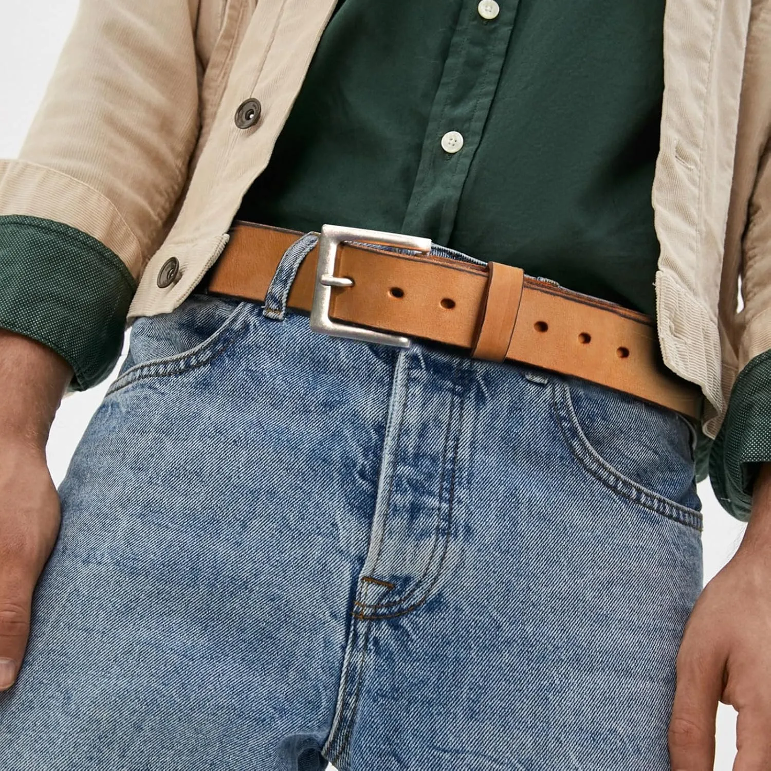 NPET Mens Leather Belt Full Grain Vintage Distressed Style Snap on Strap 1 1/2" Wide with Buckle