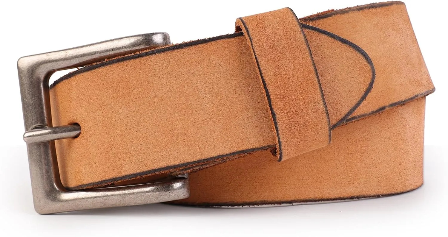 NPET Mens Leather Belt Full Grain Vintage Distressed Style Snap on Strap 1 1/2" Wide with Buckle