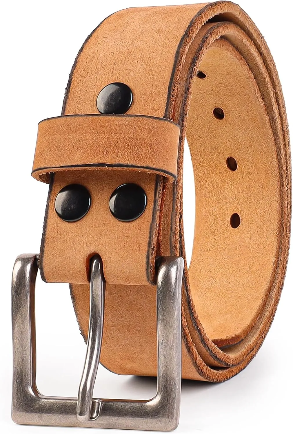 NPET Mens Leather Belt Full Grain Vintage Distressed Style Snap on Strap 1 1/2" Wide with Buckle