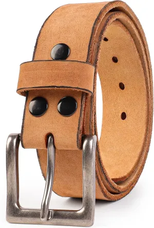 NPET Mens Leather Belt Full Grain Vintage Distressed Style Snap on Strap 1 1/2" Wide with Buckle