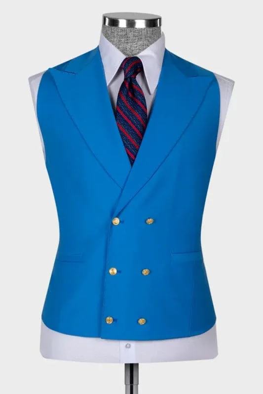 Ocean Blue Peaked Lapel Three Pieces Wedding Men Suits Business Suits Tuxedo Suits