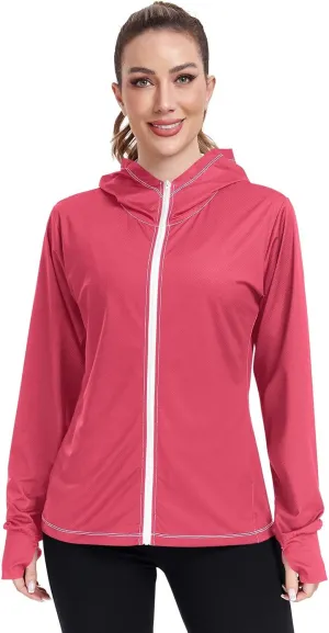 ODAWA Ruby Womens Upf Hoodie Upf 50 Sun Protection Shirt Long Sleeve Women's Hoodie Zip Front Rash Guard