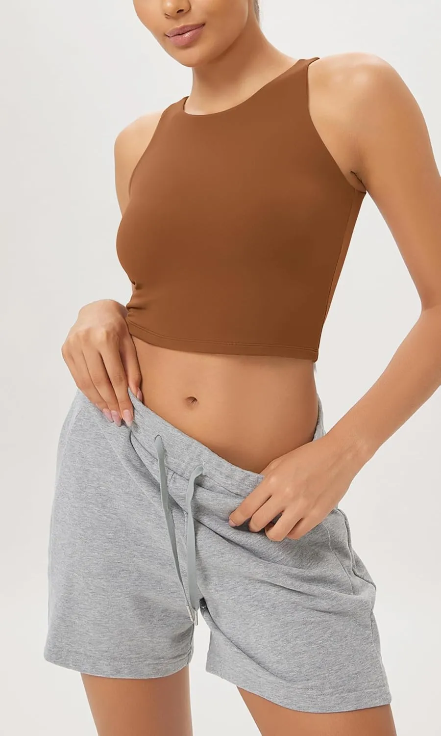 ODODOS Double Layer High Neck Crop Tank for Women Cloud Feeling Sleeveless Casual Yoga Cropped Tops