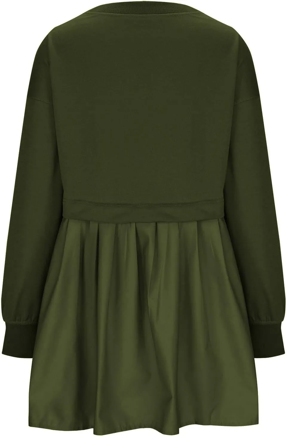 Oversized Sweatshirt Dress for Women Long Sleeve Patchwork Crewneck Pullover Loose Flowy Pleated Tops Mini Dress