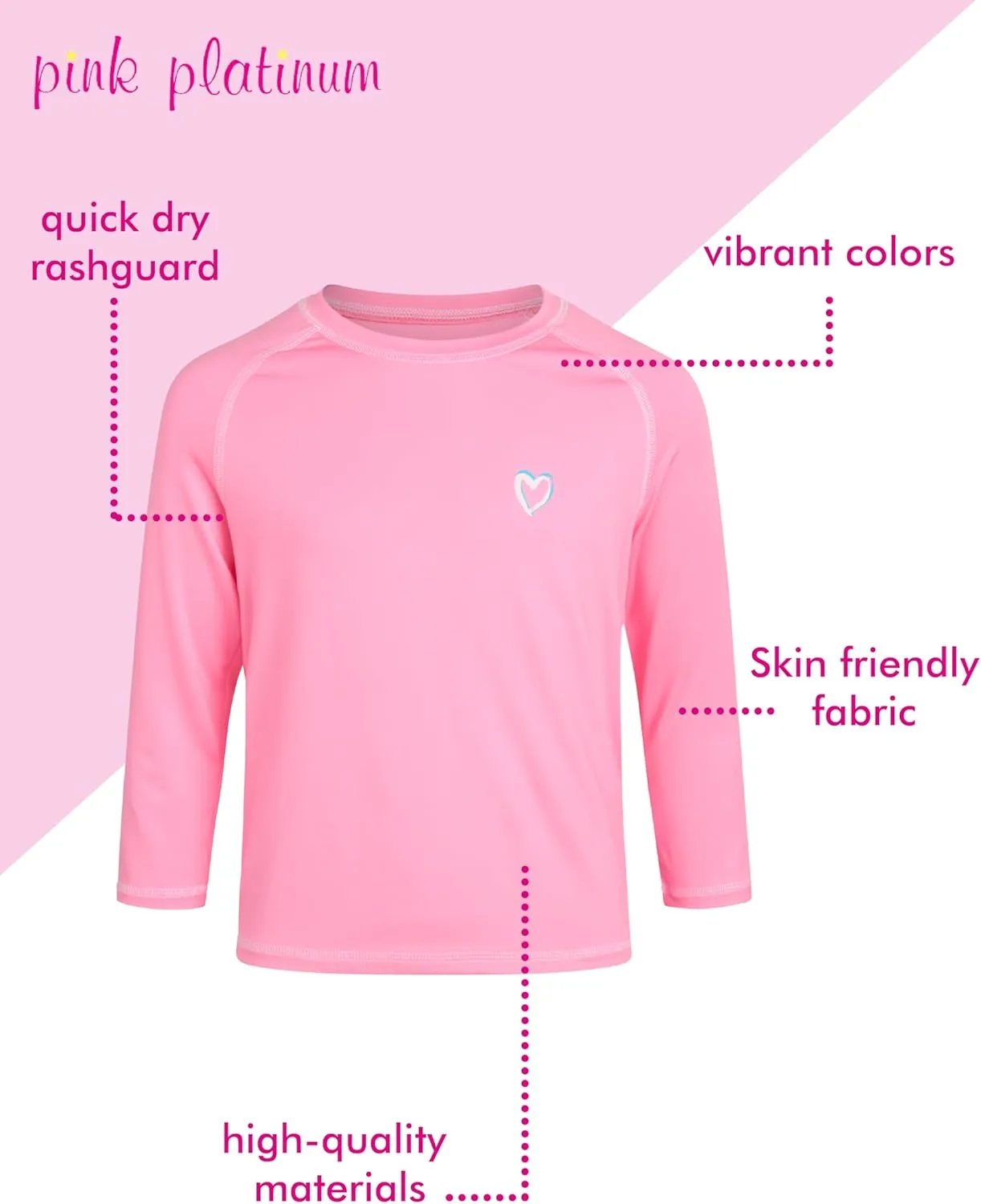 Pink Platinum Girls Rash Guard - UPF 50  Long Sleeve Quick Dry Swimwear and Sun Protection Swim Shirts for Girls (Size: 4-16)