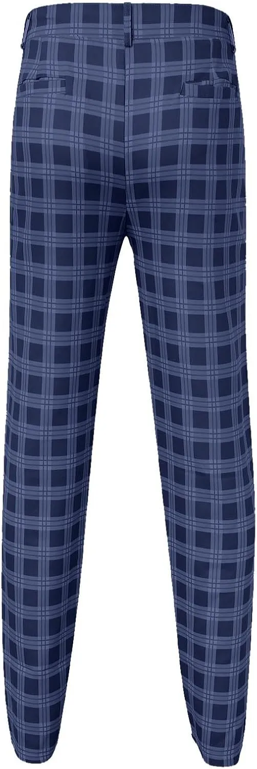 Plaid Suit Pants for Men Slim Fit Tapered Flat Front Dress Pants Business Casual Fashion Golf Pencil Chinos Pants
