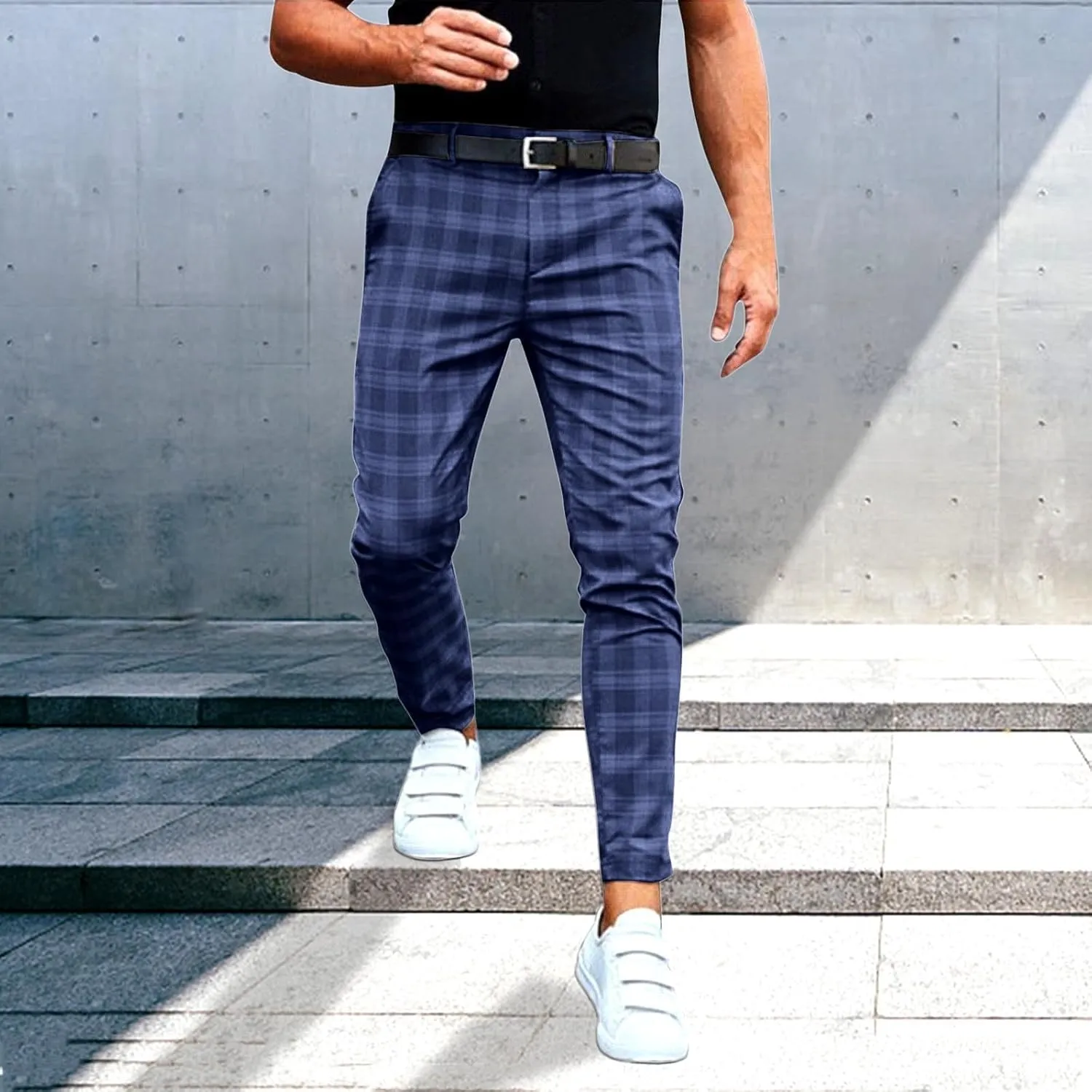 Plaid Suit Pants for Men Slim Fit Tapered Flat Front Dress Pants Business Casual Fashion Golf Pencil Chinos Pants