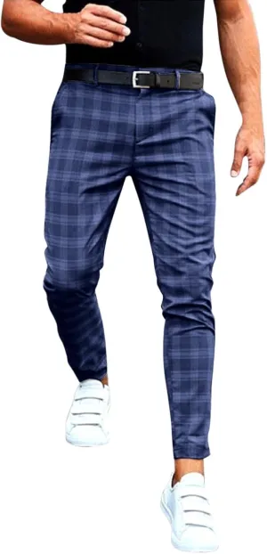 Plaid Suit Pants for Men Slim Fit Tapered Flat Front Dress Pants Business Casual Fashion Golf Pencil Chinos Pants