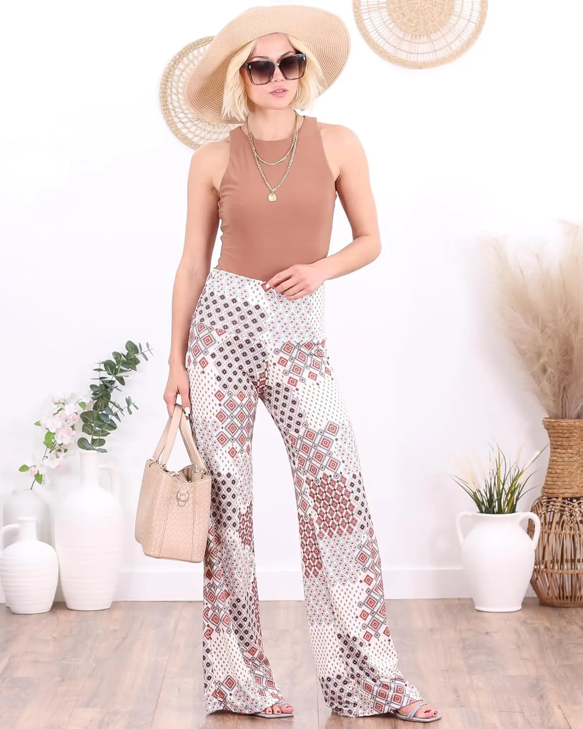 Popana Palazzo Pants for Women Casual Summer Wide Leg Beach Pants Plus Size Made in USA