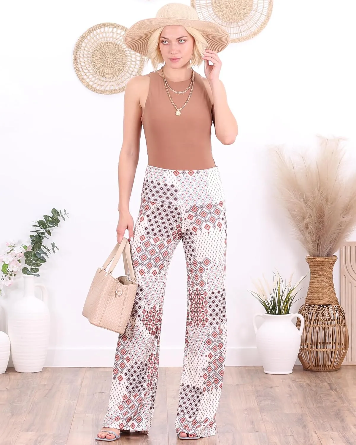 Popana Palazzo Pants for Women Casual Summer Wide Leg Beach Pants Plus Size Made in USA