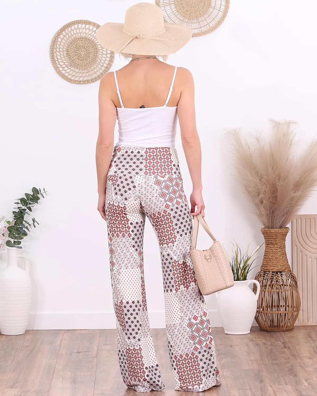 Popana Palazzo Pants for Women Casual Summer Wide Leg Beach Pants Plus Size Made in USA