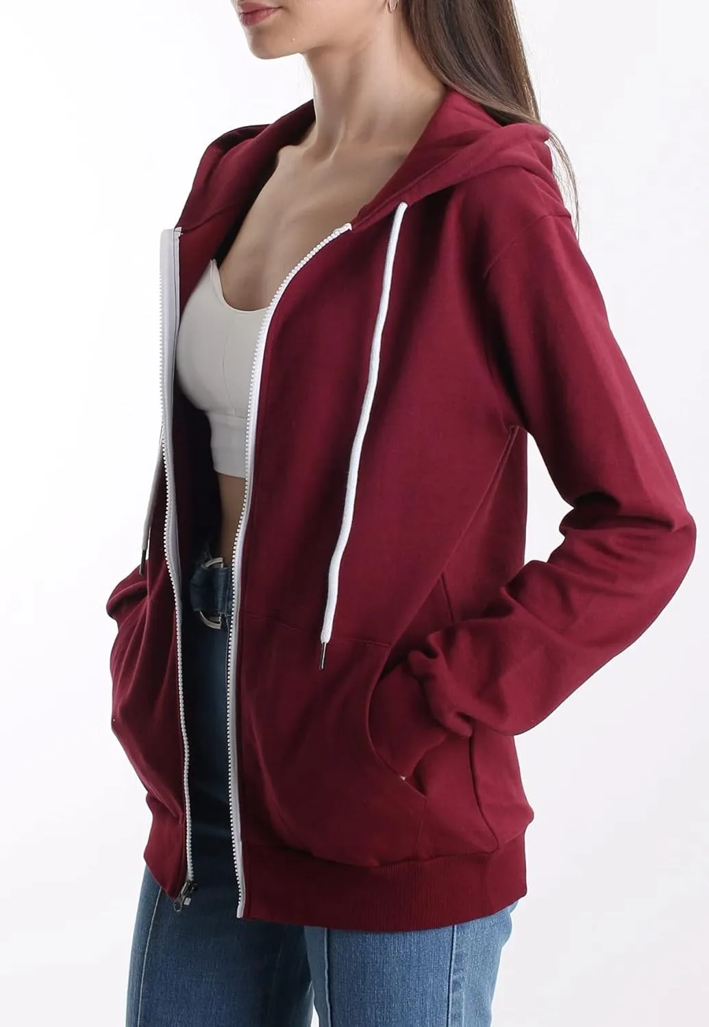 Regular Fit Women's Casual Full-Zip Hoodie Lightweight Long Sleeve Sweatshirt Casual Jacket with Pocket