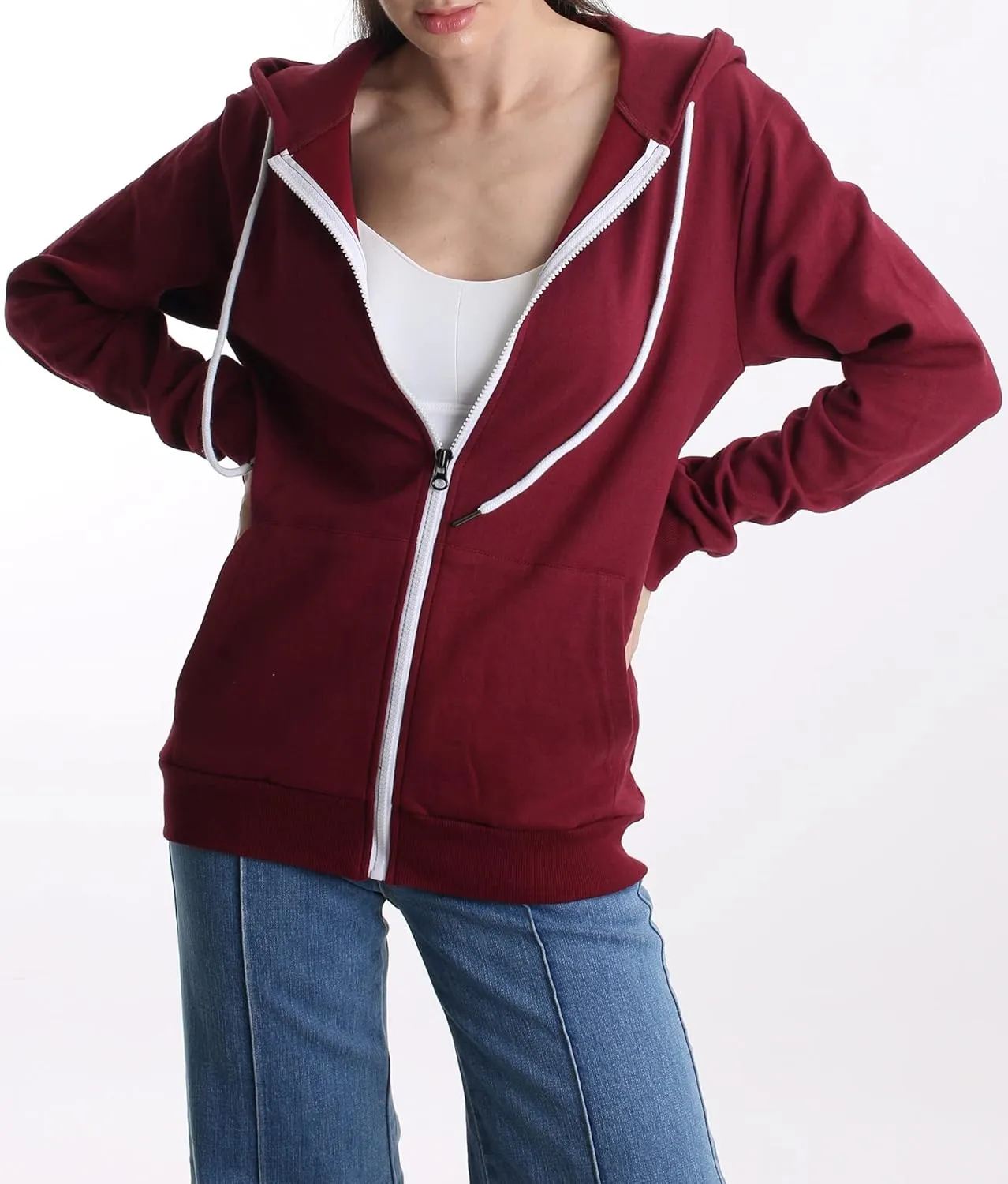 Regular Fit Women's Casual Full-Zip Hoodie Lightweight Long Sleeve Sweatshirt Casual Jacket with Pocket