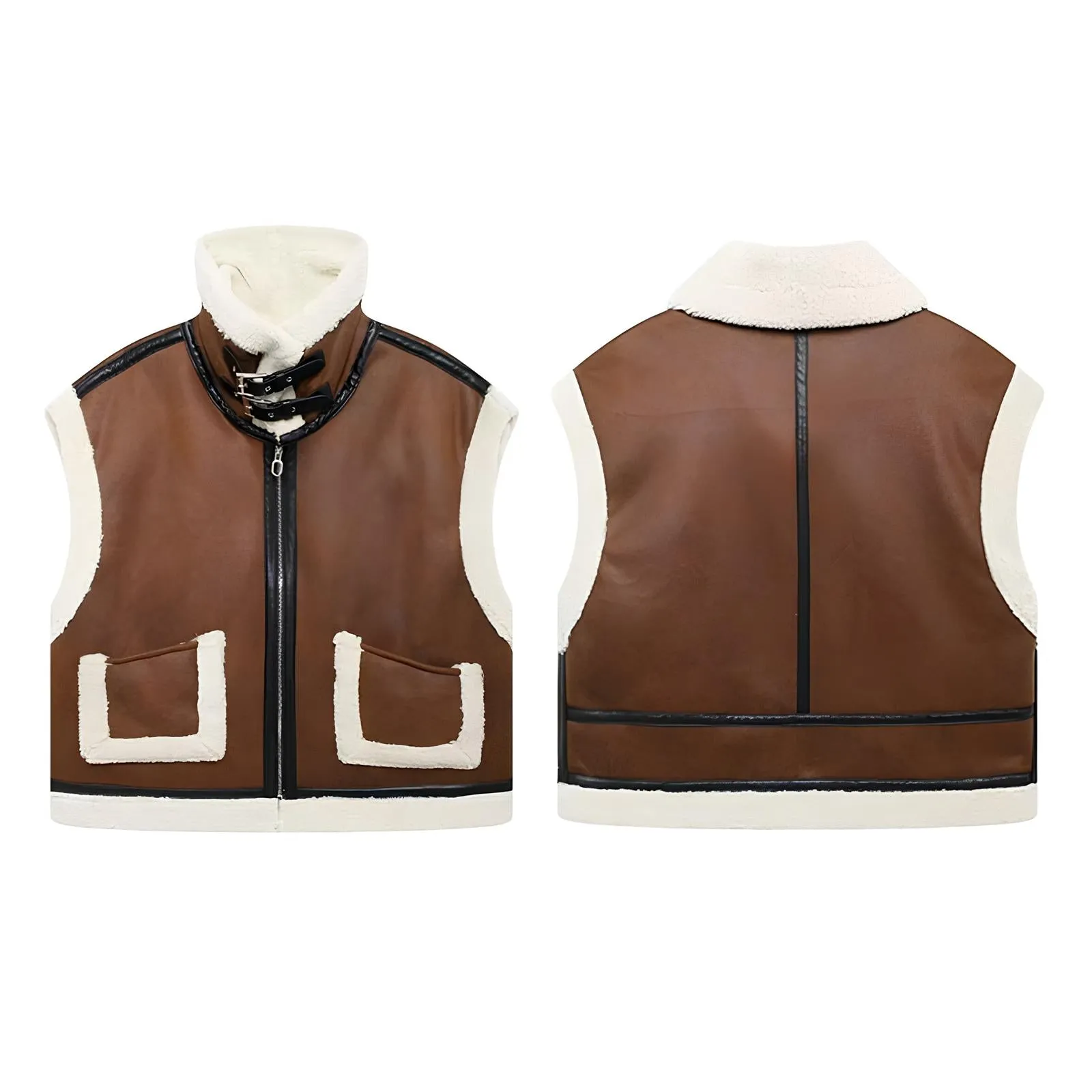 Retro Suede Women's Vest  Warm Plush-Lined Winter Jacket