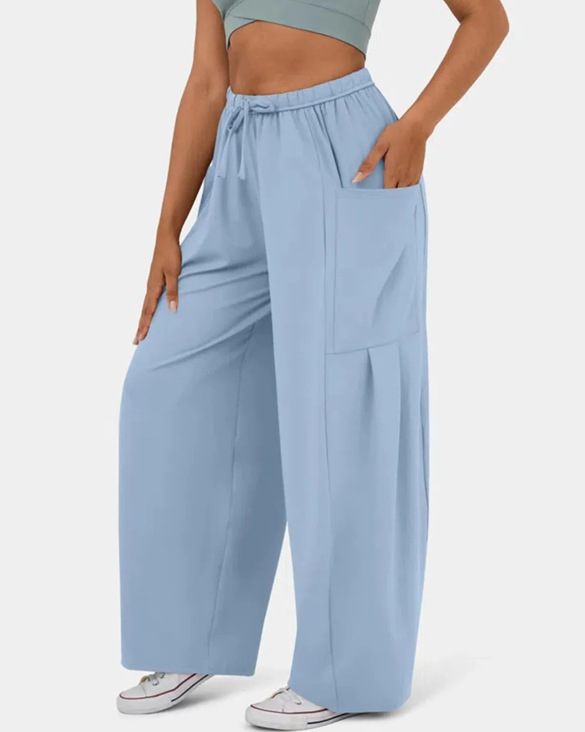 RINTONIX Womens Loose Drawstring High Waisted Wide Leg Harem Pants with Pockets Baggy Casual Summer Palazzo Sweatpants