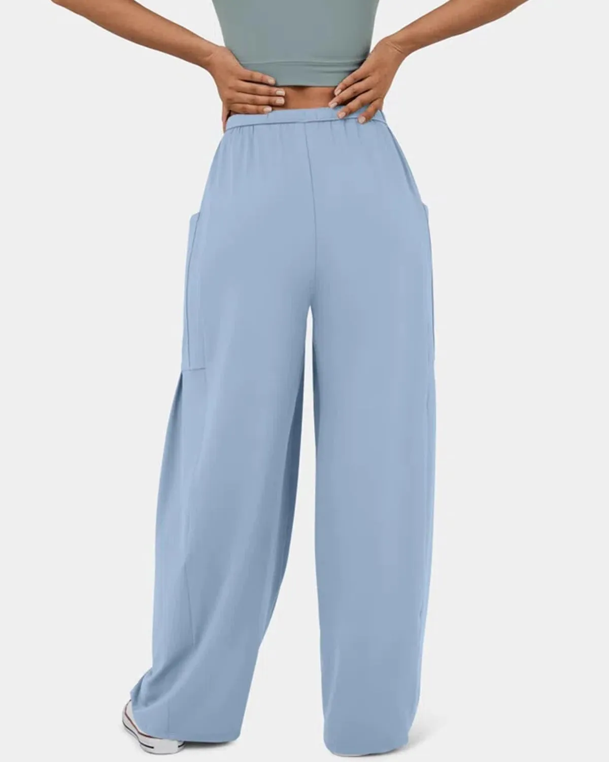 RINTONIX Womens Loose Drawstring High Waisted Wide Leg Harem Pants with Pockets Baggy Casual Summer Palazzo Sweatpants