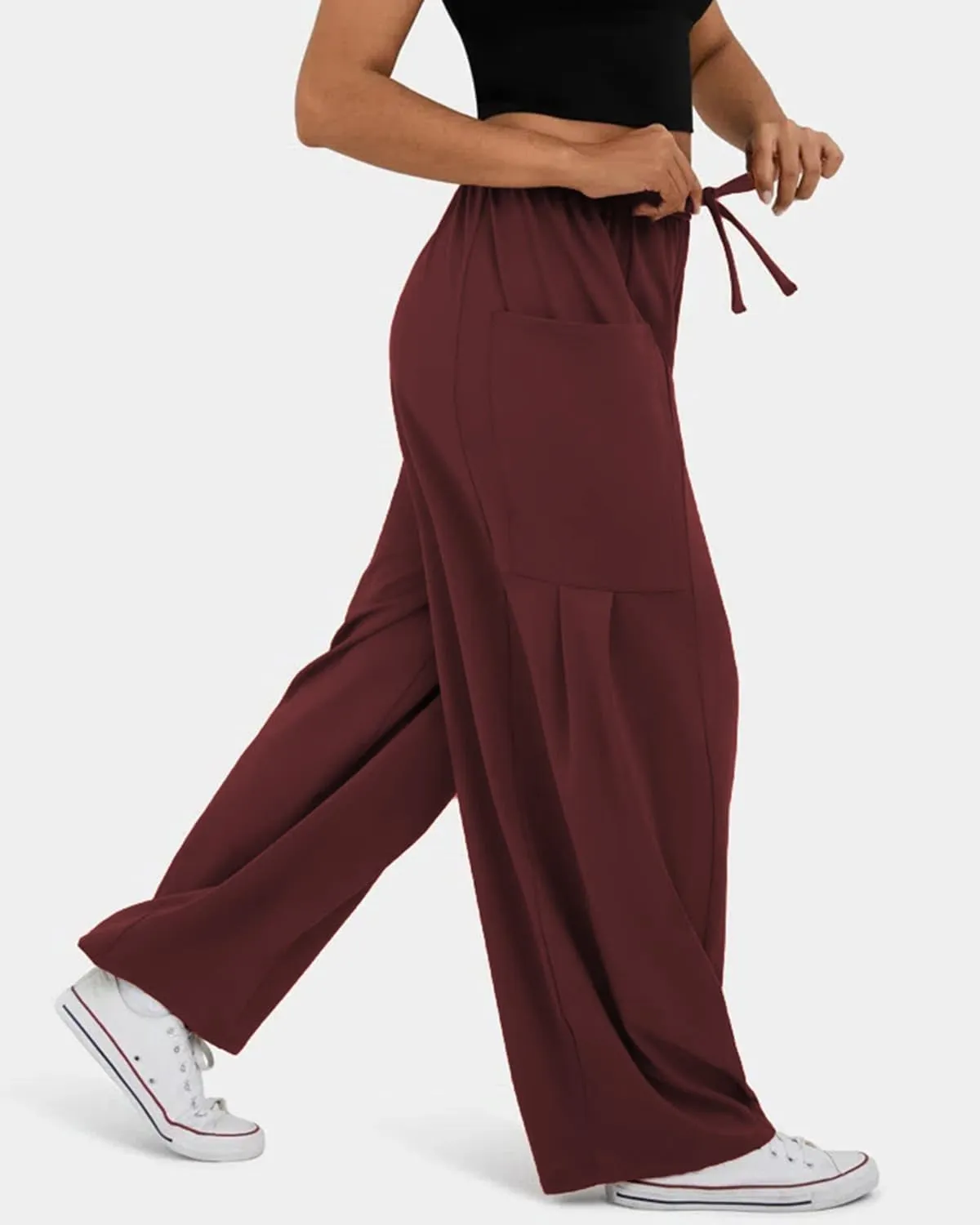 RINTONIX Womens Loose Drawstring High Waisted Wide Leg Harem Pants with Pockets Baggy Casual Summer Palazzo Sweatpants