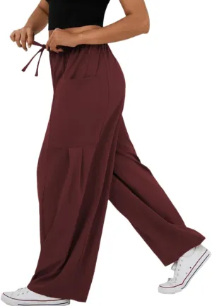 RINTONIX Womens Loose Drawstring High Waisted Wide Leg Harem Pants with Pockets Baggy Casual Summer Palazzo Sweatpants