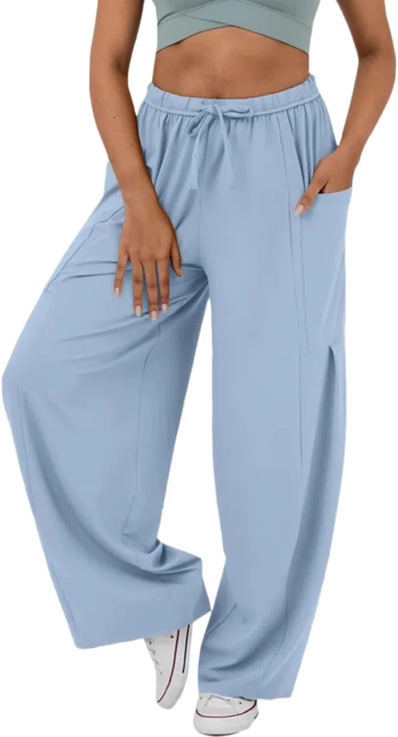 RINTONIX Womens Loose Drawstring High Waisted Wide Leg Harem Pants with Pockets Baggy Casual Summer Palazzo Sweatpants