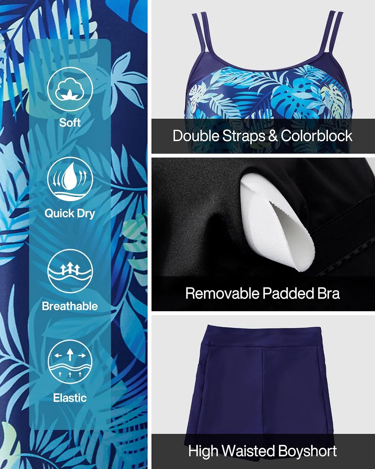 RXRXCOCO Women Plus Size Tankini Swimsuits Ruffle Tummy Control 2 Piece Bathing Suits with Shorts
