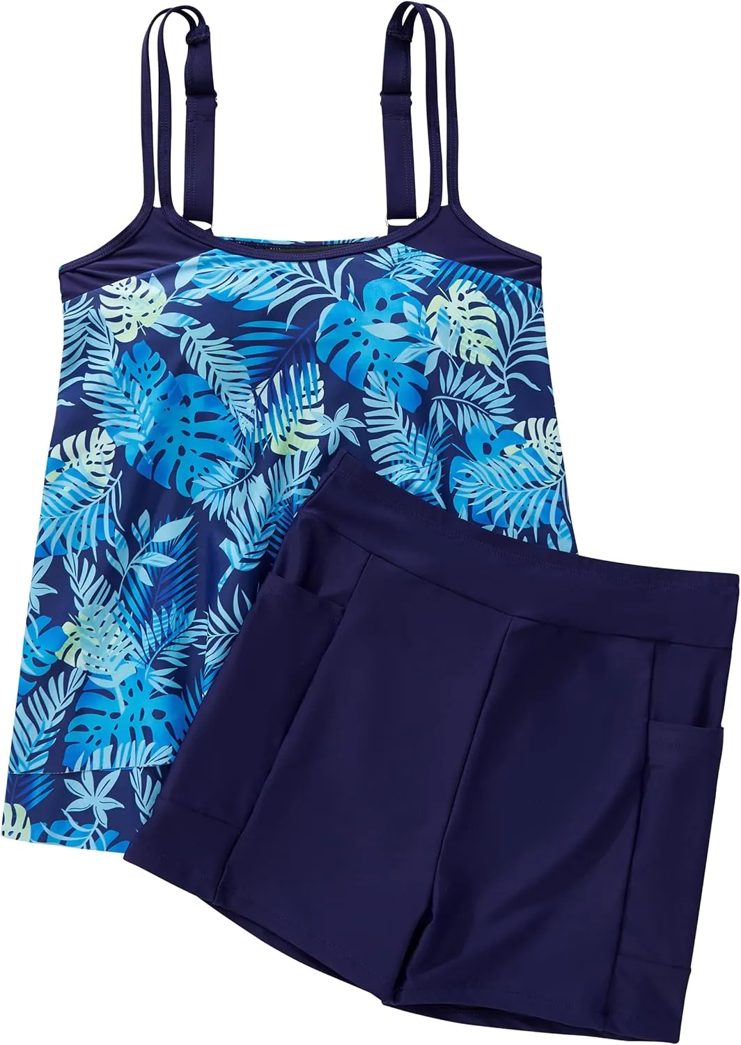 RXRXCOCO Women Plus Size Tankini Swimsuits Ruffle Tummy Control 2 Piece Bathing Suits with Shorts