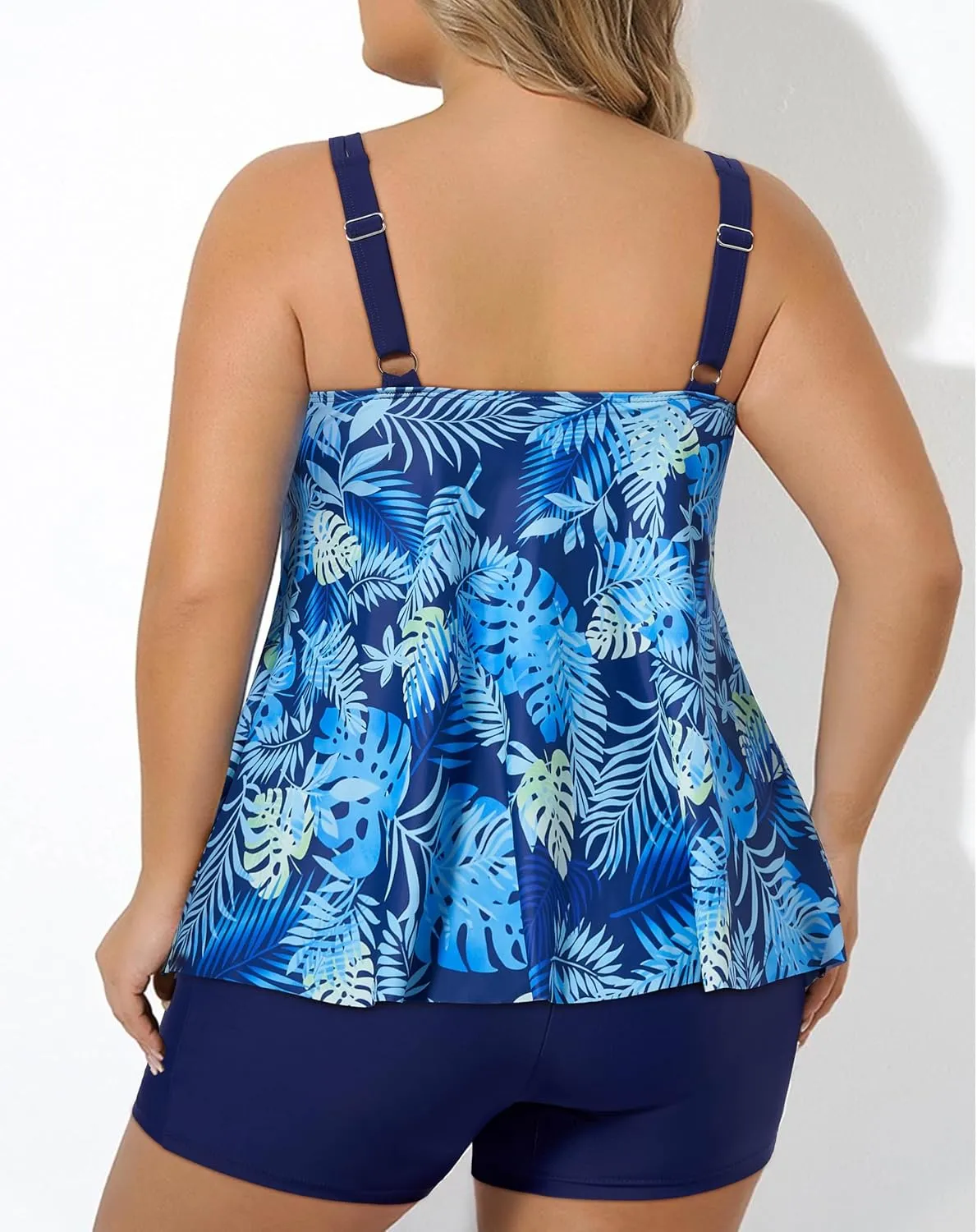 RXRXCOCO Women Plus Size Tankini Swimsuits Ruffle Tummy Control 2 Piece Bathing Suits with Shorts