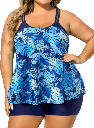 RXRXCOCO Women Plus Size Tankini Swimsuits Ruffle Tummy Control 2 Piece Bathing Suits with Shorts