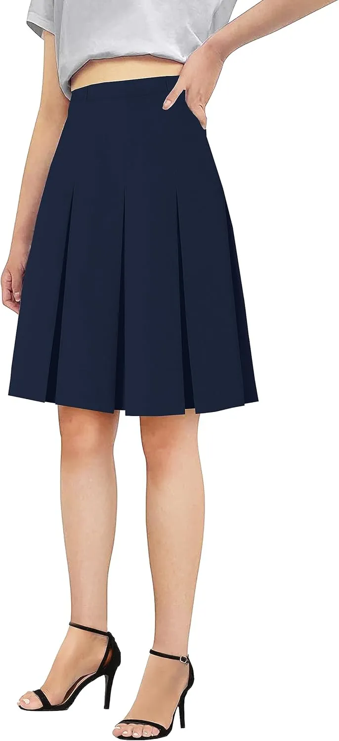 SANGTREE Women Knee Length Pleated Skirts, Girl Midi Long High Waisted Skirt, 6 Years - US 4XL