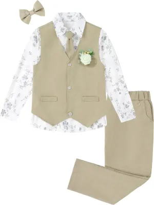 SANMIO Toddler Boy Suits Dress Clothes Formal Slim Fit Suit Set 6 Piece Gentleman Wedding Outfit Dresswear Vest Set 2-8 Years