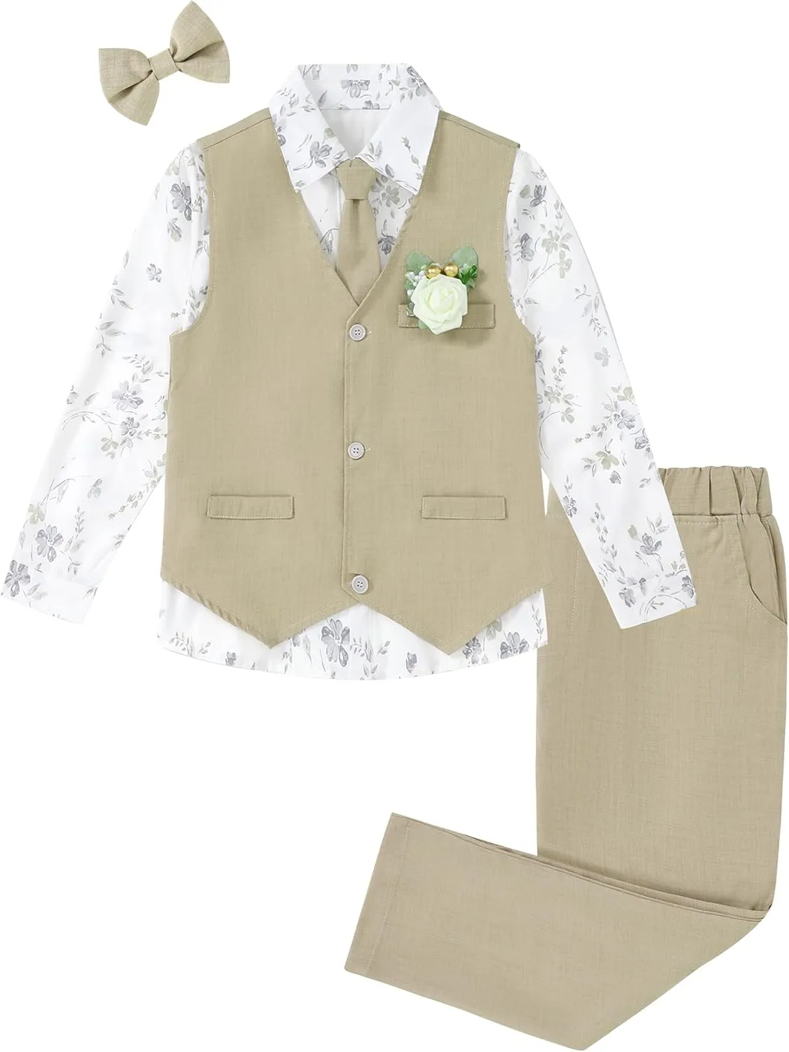 SANMIO Toddler Boy Suits Dress Clothes Formal Slim Fit Suit Set 6 Piece Gentleman Wedding Outfit Dresswear Vest Set 2-8 Years