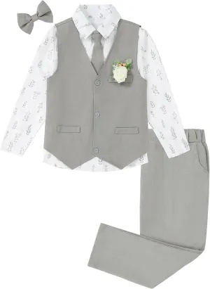 SANMIO Toddler Boy Suits Dress Clothes Formal Slim Fit Suit Set 6 Piece Gentleman Wedding Outfit Dresswear Vest Set 2-8 Years