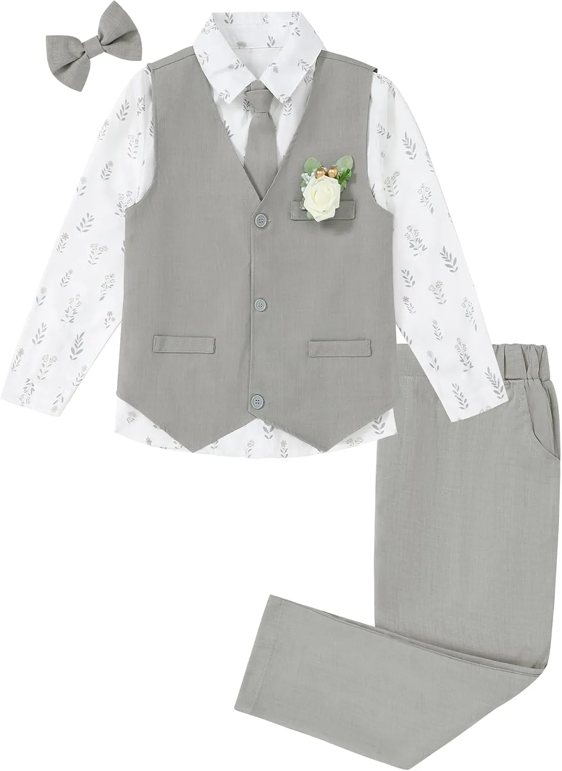 SANMIO Toddler Boy Suits Dress Clothes Formal Slim Fit Suit Set 6 Piece Gentleman Wedding Outfit Dresswear Vest Set 2-8 Years