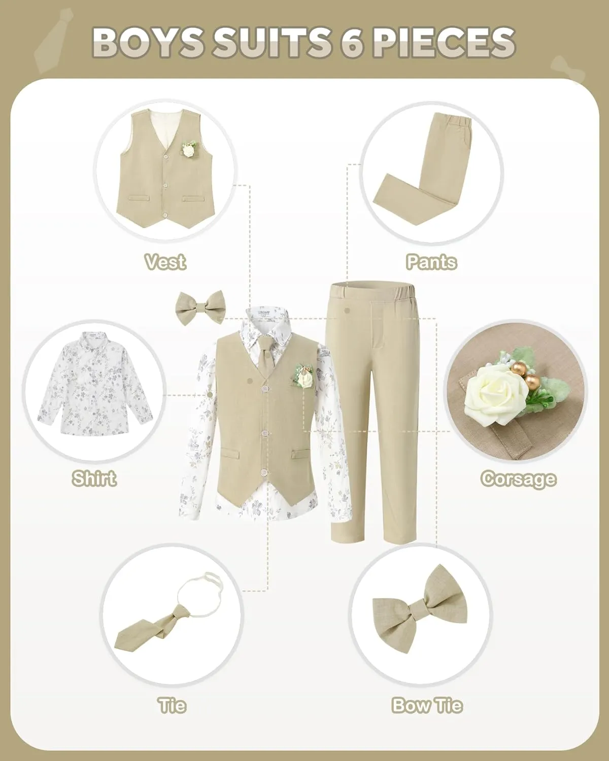 SANMIO Toddler Boy Suits Dress Clothes Formal Slim Fit Suit Set 6 Piece Gentleman Wedding Outfit Dresswear Vest Set 2-8 Years