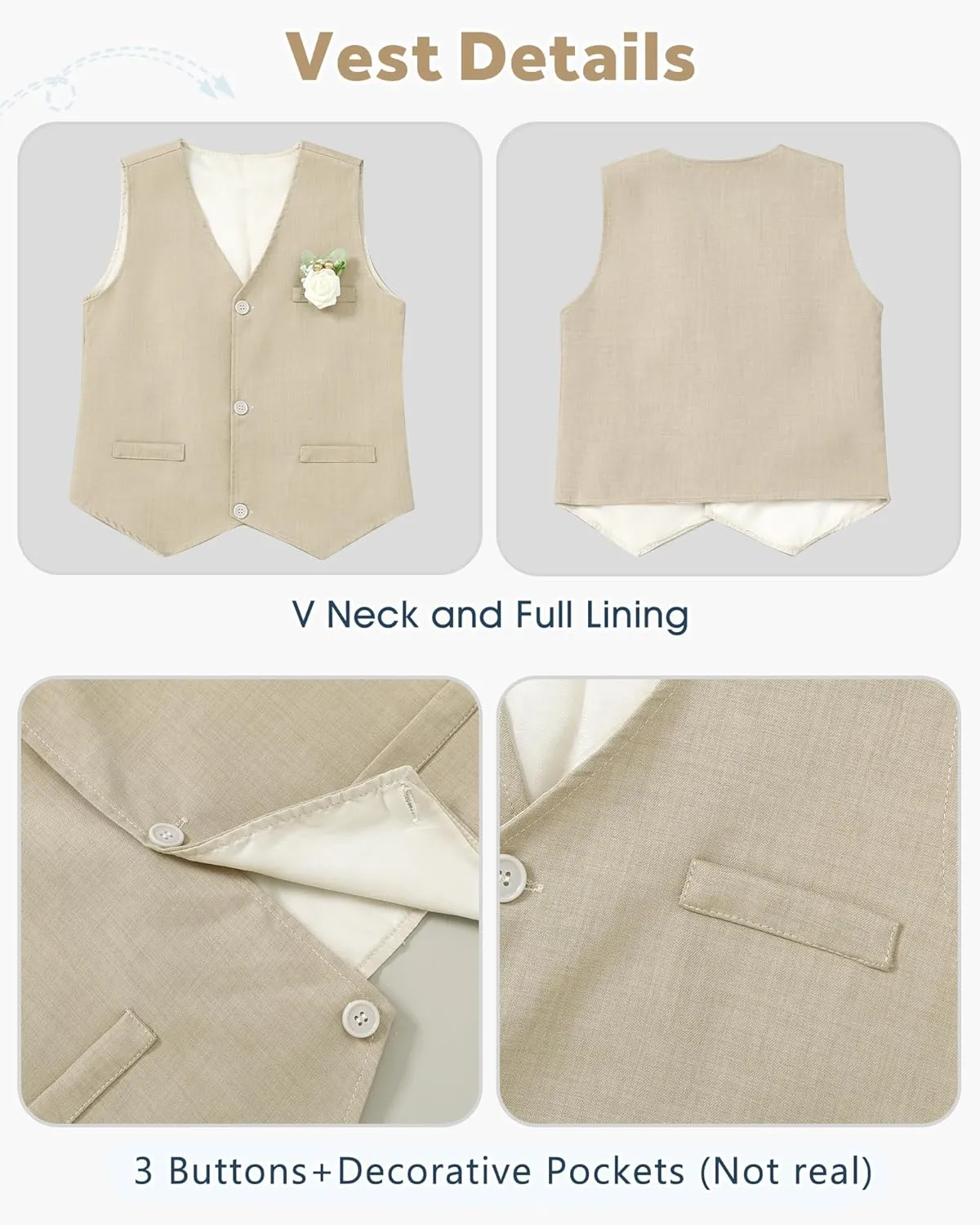 SANMIO Toddler Boy Suits Dress Clothes Formal Slim Fit Suit Set 6 Piece Gentleman Wedding Outfit Dresswear Vest Set 2-8 Years