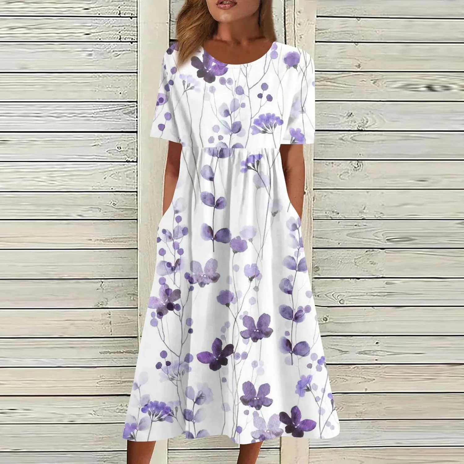 SGASY Plus Size Summer Dress 2024 Womens Short Sleeve Boho Floral Tshirt Dress Casual Loose Beach Vacation Midi Dresses