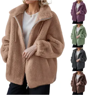 Sherpa Jackets for Women Fuzzy Fleece Zip Up Hoodie Oversized Winter Warm Teddy Coats Outdoor Outerwear