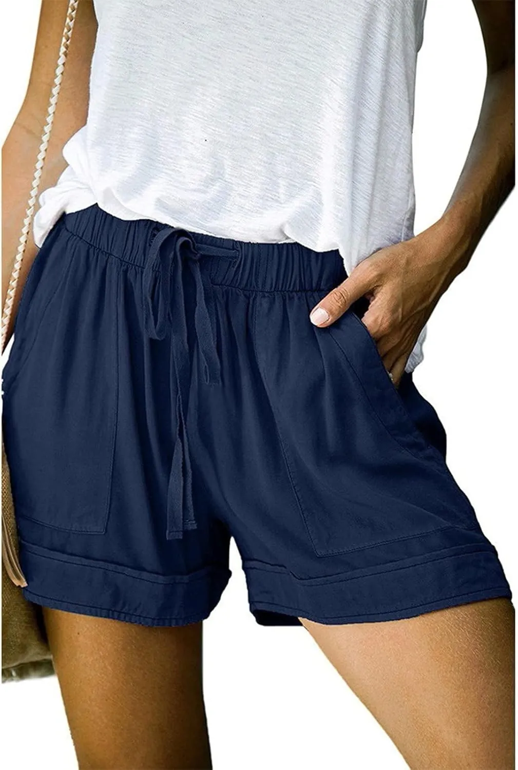 Short Pants Womens Summer Solid Color Causal Comfy Loose Fit Trousers with Pockets Drawstring Straight Leg Lounge Pants