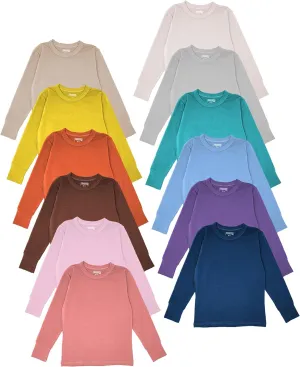 Snoozzz'n Girls/Boys/Toddler 12 Pack Athletic Performance Long Sleeve Undershirt Tops/Base Layer Cotton Stretch Shirts (12 Pack - Assorted Solid Colors, 10-12)