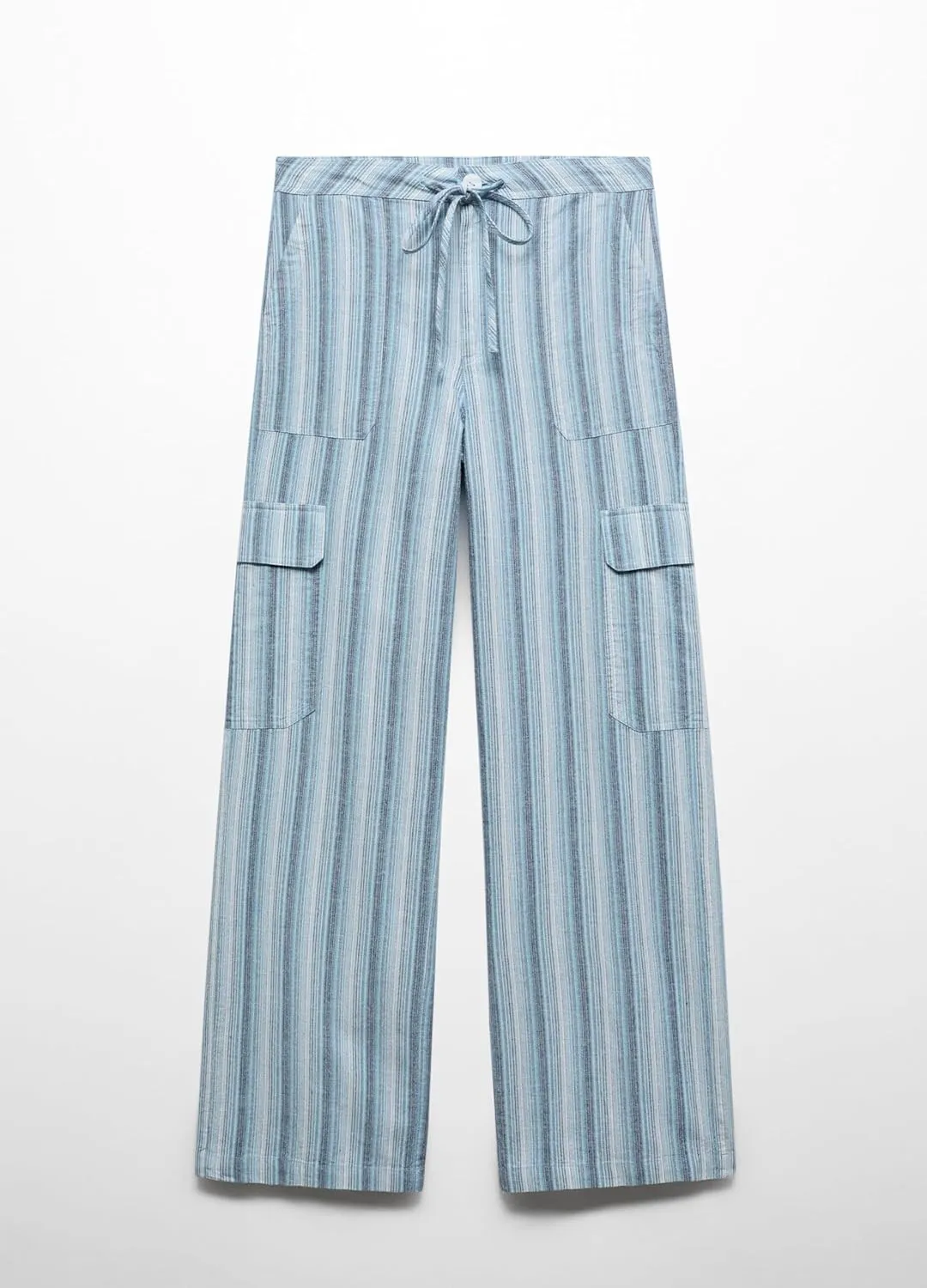SOLILOQUY Women Boho Wide Leg Beach Pants Drawstring Elastic Waist Wide Leg Flowy Striped Pants Lounge Pants with Pockets