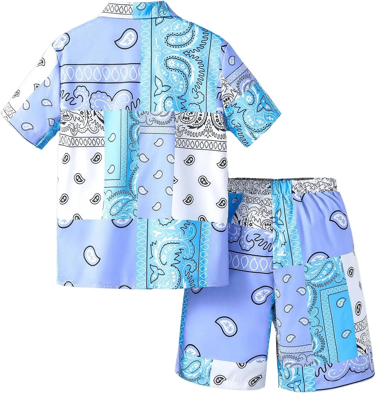 SOLY HUX Boy's Summer 2 Piece Outfits Boho Paisley Print Short Sleeve Button Down Shirt and Shorts Set