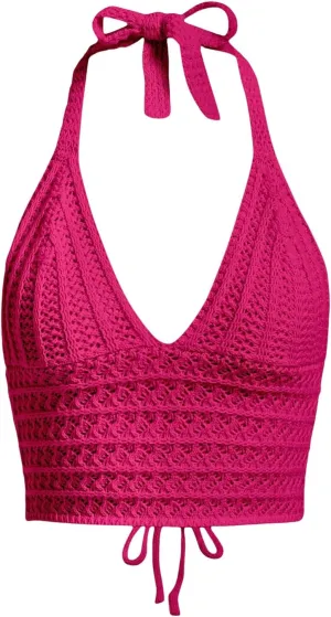 SOLY HUX Womens Crochet Halter Crop Tops Summer Sexy Knitted V Neck Sleeveless Camisole Y2K Top