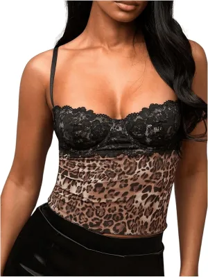 SOLY HUX Women's Floral Lace Trim Camisole Spaghetti Strap Fitted Shirt Top Summer Crop Cami Tops