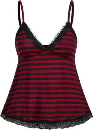 SOLY HUX Womens Y2K Lace Cami V Neck Sleeveless Striped Shirt Spaghetti Strap Camisole Gothic Tops