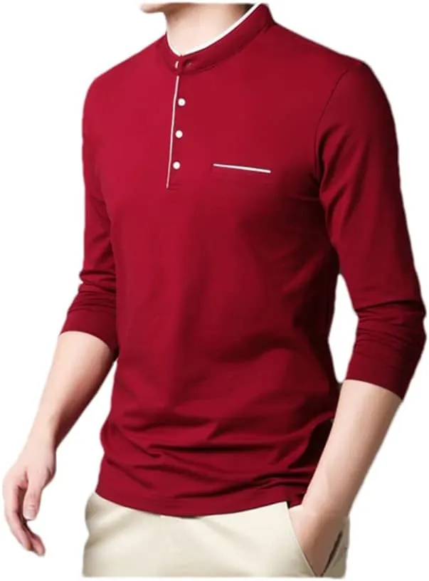 Spring Mens Tshirt Long Sleeve Stand Basic Solid Blouse Tee Shirt Top Casual Cotton Male Undershirt