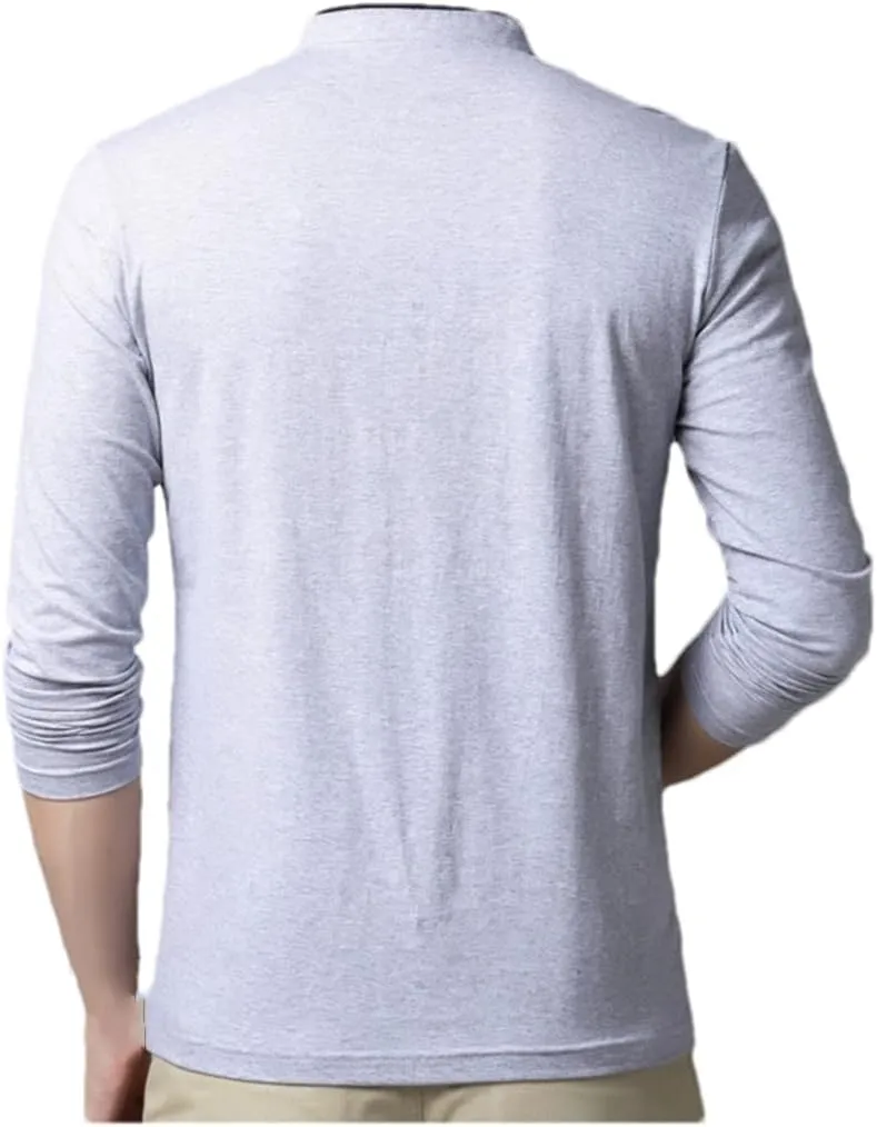 Spring Mens Tshirt Long Sleeve Stand Basic Solid Blouse Tee Shirt Top Casual Cotton Male Undershirt