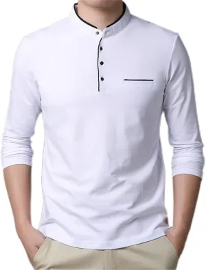 Spring Mens Tshirt Long Sleeve Stand Basic Solid Blouse Tee Shirt Top Casual Cotton Male Undershirt