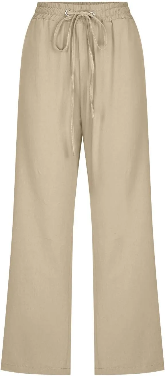 STYESH Capris for Women Casual Summer, Linen Pants High Waisted Loose Yoga Sweatpants Crop Pants with Pockets